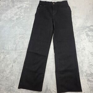 KDF Women Size 6 Black Jeans Straight Leg High Rise Raw‎ Hem Cropped